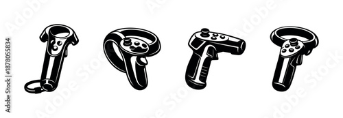 Vr controllers vector icons set: gaming gadgets symbols, flat design collection