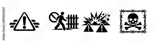 Danger and warning vector icons set with prohibition, caution, and hazard symbols