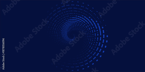 Abstract digital background featuring concentric circular lines made of blue glowing dots on a black background, creating a futuristic and hypnotic visual effect.