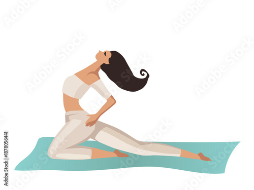 Woman Practicing Yoga Stretch Pose on Mat, Calm Wellness Vector Illustration with Minimal Style