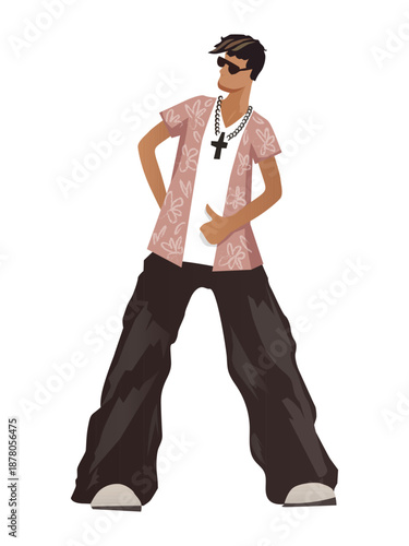 Stylized Male Dancer Standing Pose, Modern Urban Dance Character Vector Illustration on White Background