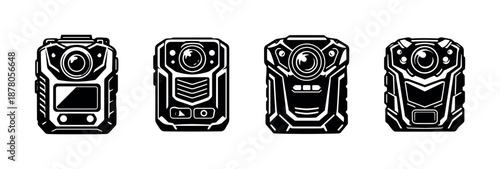 Body camera vector icons set with security and surveillance symbols