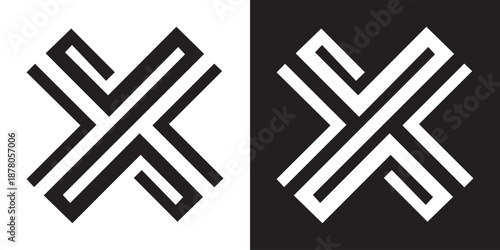 Abstract Interlocking Squares Logo Vector Black and White