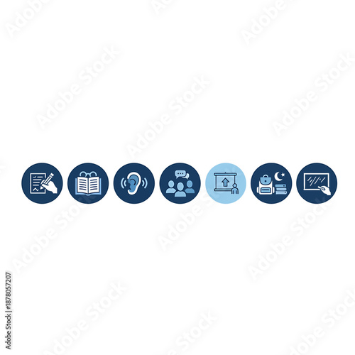 Minimalist icons representing various cleaning essentials and housekeeping tasks in a modern home environment