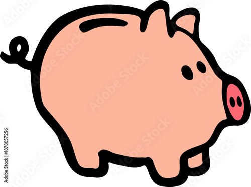 Doodle Piggy Bank Hand Drawn