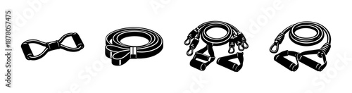 Resistance bands vector icons set. flat fitness, exercise, workout equipment symbols