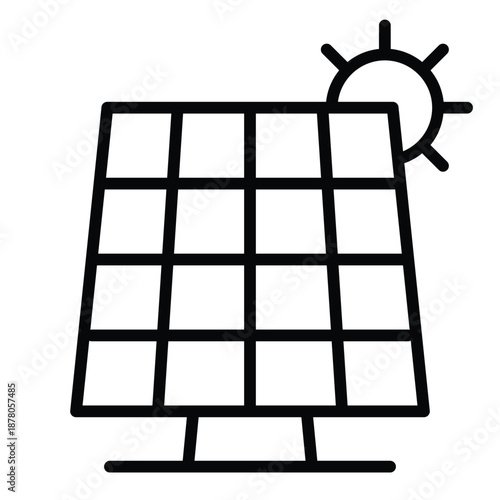 Outline solar panel icon for renewable energy and sun power.