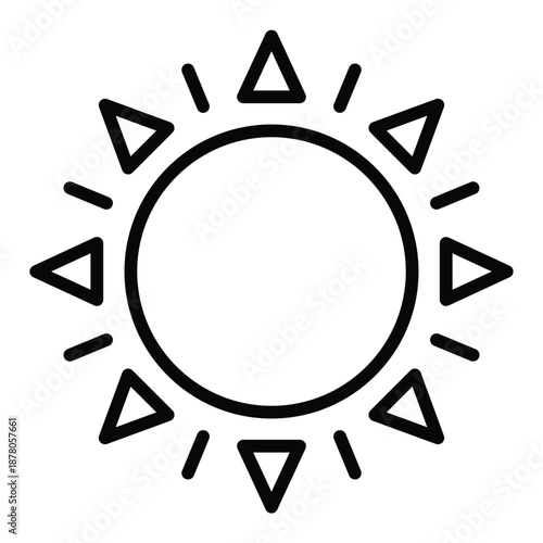 Outline sun icon for solar energy, light, heat, and weather.