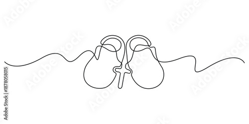 Continuous one line drawing of a pair of baby booties, Single line art baby booties vector illustration