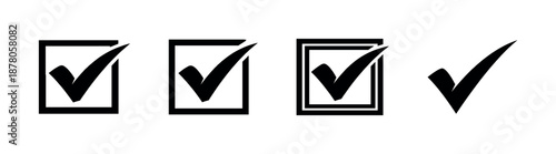 Check mark vector icons set: flat, solid, outline checklist symbols