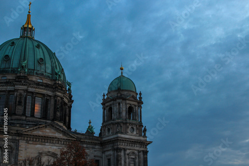 Photography detail of the greenish blue cupolas of berlin cathedral berliner dom germany wit
