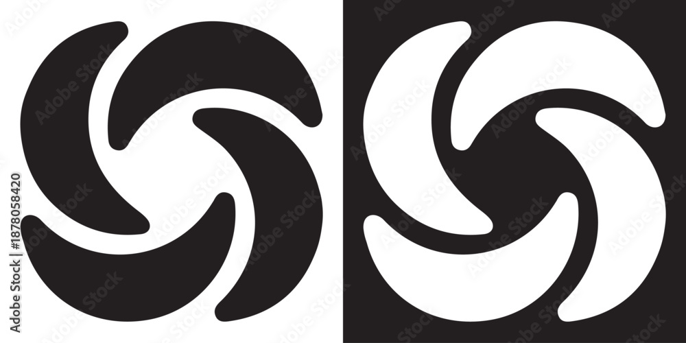 Fototapeta premium Dynamic Rotating Shape Symbol Monochrome Vector