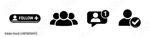 Social media vector icons set for follow, group, chat, and profile actions