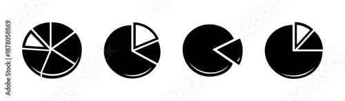 Pie chart vector icons set. flat black diagrams collection. data, statistics symbols