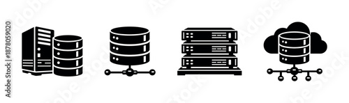 Server and database vector icons set. cloud, database, server technologies symbols