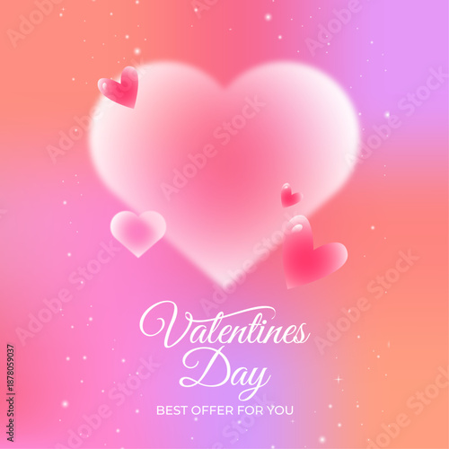 A vibrant gradient background with a large glowing pink heart and smaller hearts, featuring "Valentines Day" and "BEST OFFER FOR YOU" text, perfect for romantic promotions.
