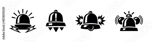 Alarm vector icons set with siren symbols, emergency alerts, notification signs