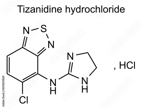 Tizanidine hydrochloride, chemical structure of tizanidine hydrochloride, drug substance