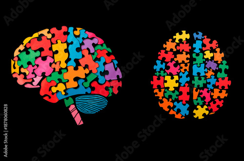 Colorful puzzle brain symbolizing autism awareness and neurodiversity