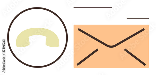 Customer support, business inquiries, digital communication, social connections, email services, contact solutions. Circular phone icon and envelope illustration. Digital communication and customer