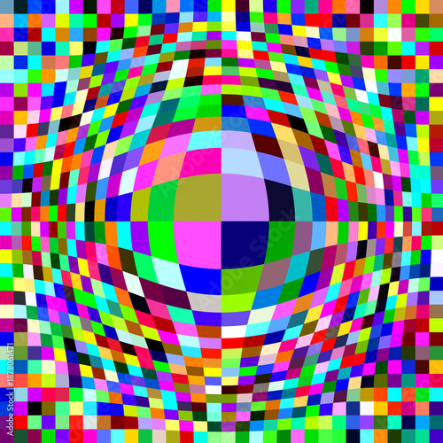 Abstract Pixel Color Grid Background Central Warp Effect