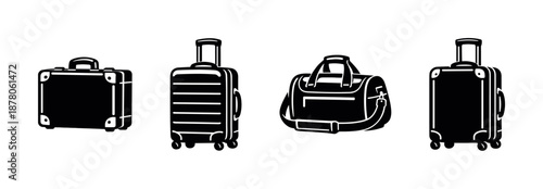 Travel luggage vector icons set: suitcase, bag, carry-on, travel gear