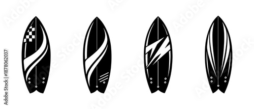 Surfboard designs vector icons set - beach, ocean symbols for summer vibes