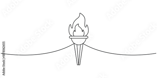 Continuous single line drawing of a burning torch, Concepts for Freedom and ceremony, Heat, light, and guidance, Protest and celebration