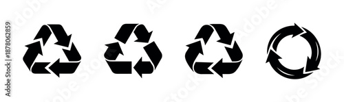 Recycling symbols vector icons set - black arrow symbols for sustainability and environment