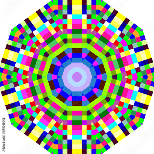Abstract Pixel Color Grid Background Radial Mosaic Pattern