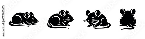 Mouse vector icons set: stylized animal symbols, silhouette and graphic elements