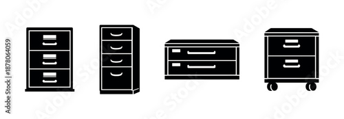 Office furniture vector icons set: file cabinets, drawer units, storage solutions