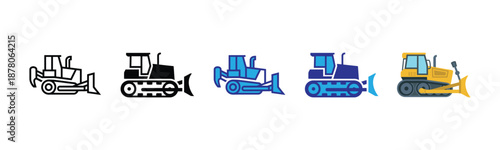 Vector illustration icon collection of various construction vehicles in different colors and styles