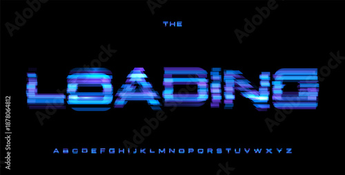 Loading Digital Noice Font Logo Alphabet Vector Load Glitch Letters Set Modern Typography, App Software Typographic Design for Play Button, Game UI Headline, Display Fonts. Vector Typeface
