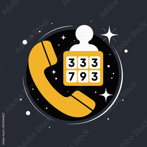 Vibrant phone icon with contact numbers on a starry night background