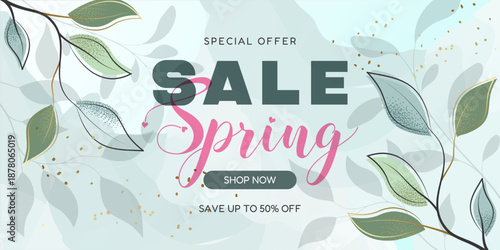 Spring Sale Banner with Elegant Branches
