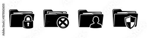 Folder and security vector icons set: file, lock, protection, privacy symbols