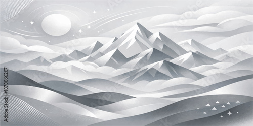 Abstract winter background vector illustration featuring an origami paper mountain landscape with geometric blue ice crystals and a crumpled snow texture design for a cold nature concept art wallpaper