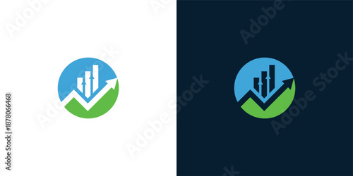 Business Growth Logo with Upward Chart and Hand Motif