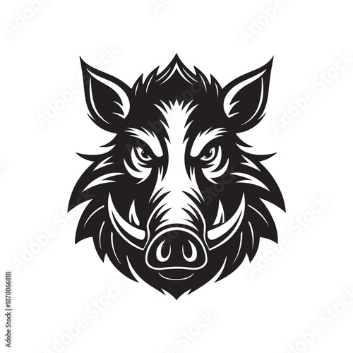 Wild boar head silhouette vector art black color design and solid white background (1).eps