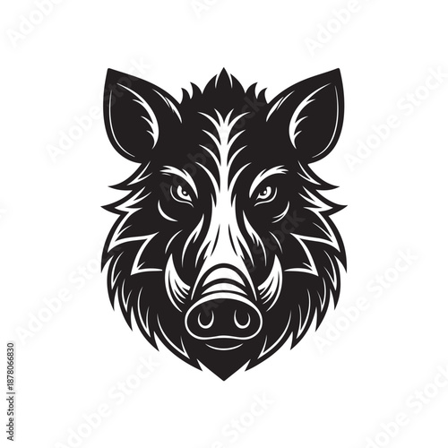 Wild boar head silhouette vector art black color design and solid white background (3).eps