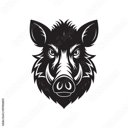 Wild boar head silhouette vector art black color design and solid white background (2).eps