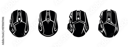 Gaming mouse vector icons set: sleek design, black silhouette, tech symbols