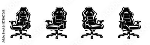 Ergonomic office chairs vector icons set with gaming seat designs