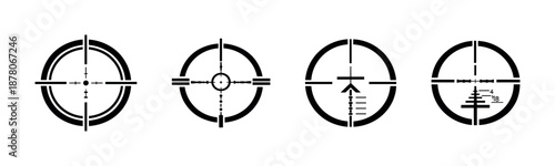 Crosshair vector icons set: targeting, aim, precision symbols for interfaces