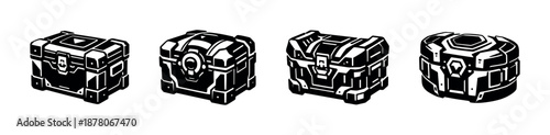 Futuristic treasure chests vector icons set. sci-fi, concept, design elements for games