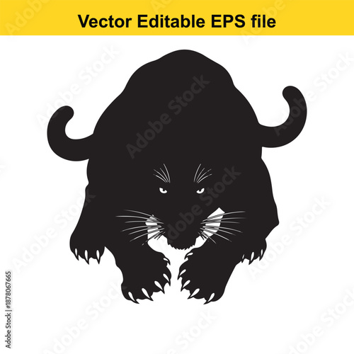 Black panther silhouette hunting from top view for aggressive sports mascot or logo design
