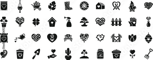 Gardening and Agriculture Love Icons Glyph Vector Collection
