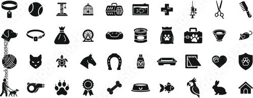 Veterinary and Pet Shop Animal Care Icons Glyph Vector Pack
