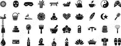 Spa Wellness and Beauty Relaxation Icons Glyph Vector Collection